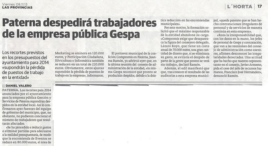 LAS PROVINCIAS (8 novembre 2013)